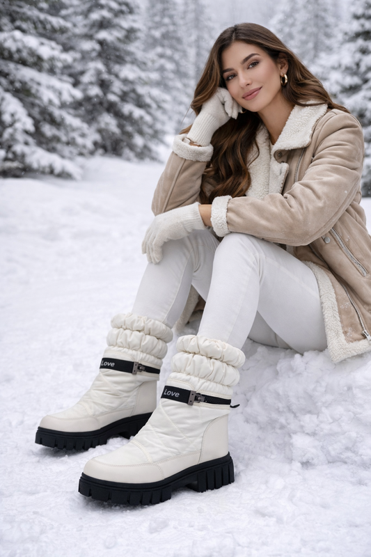 Bota Nieve Blanca Impermeable con Plataforma – Suela Track Antideslizante Invierno LG699