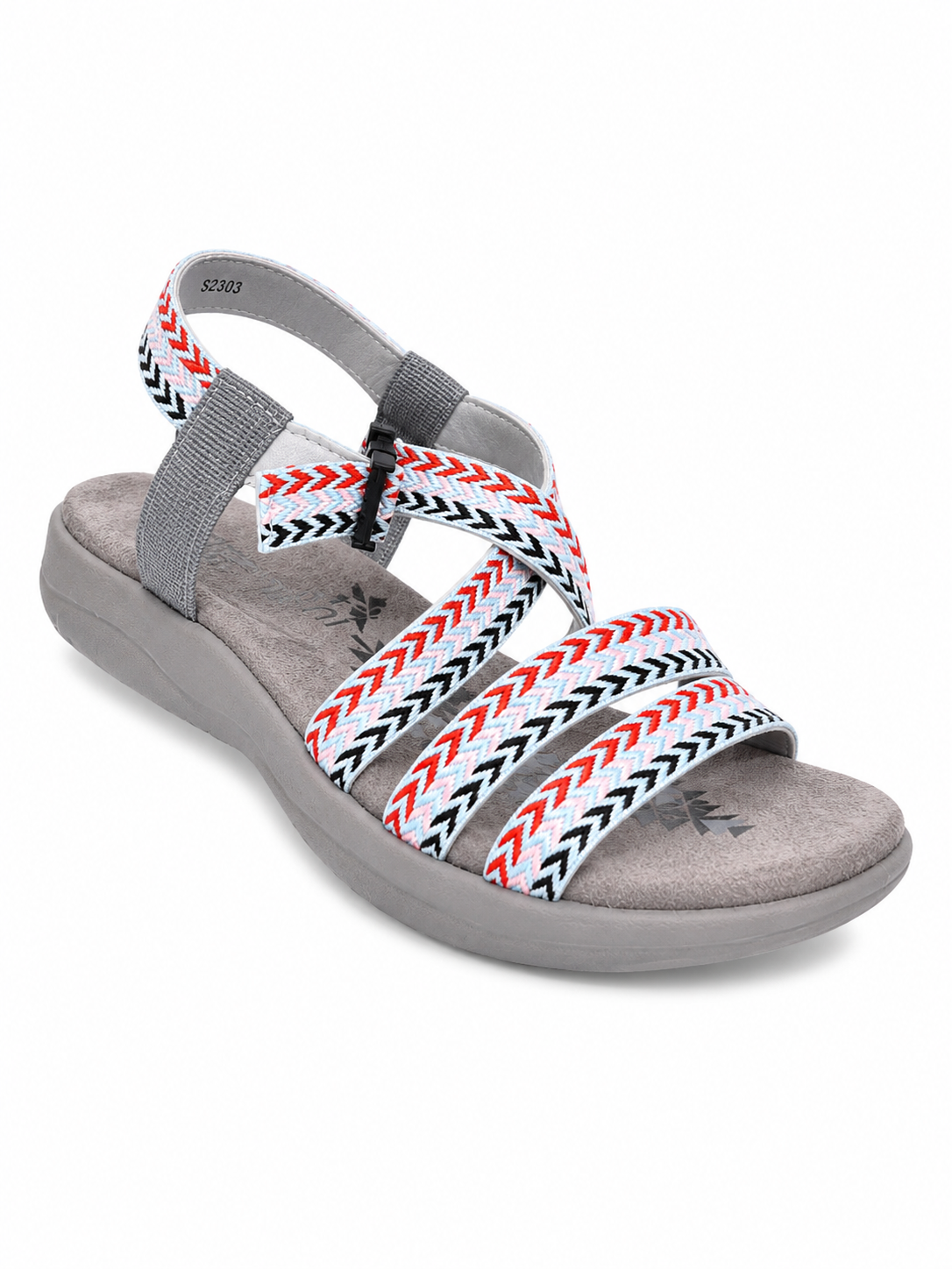 Sandalia confort gris con tiras elásticas multicolor para mujer s2303