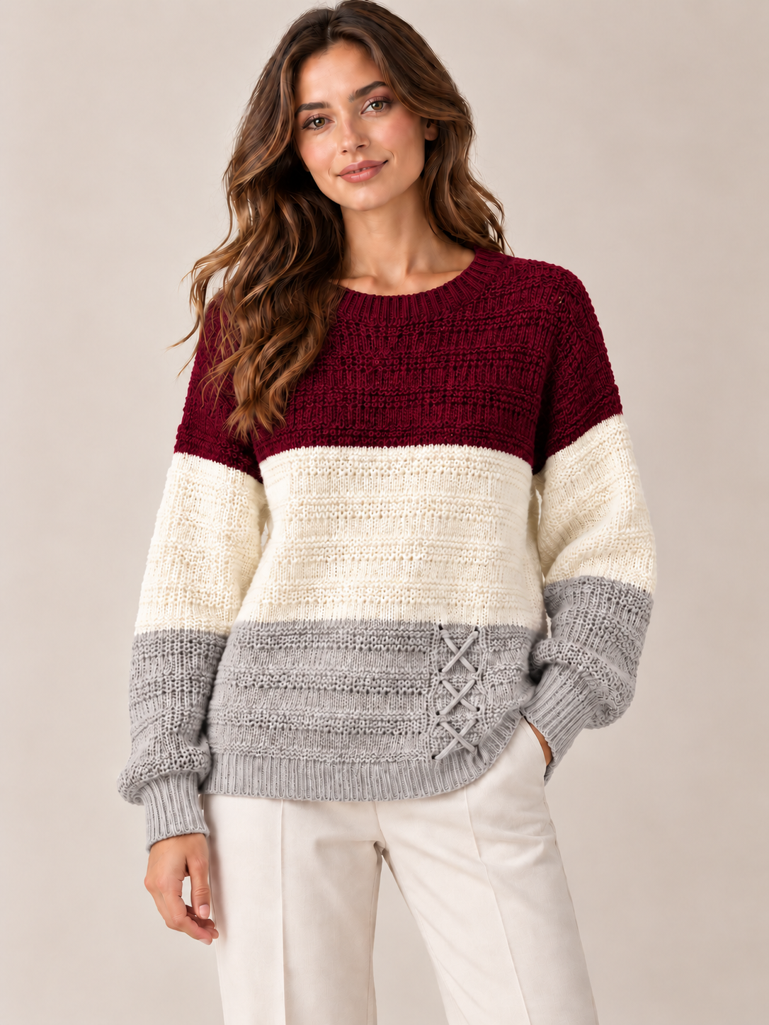 Jersey de punto tricolor para mujer