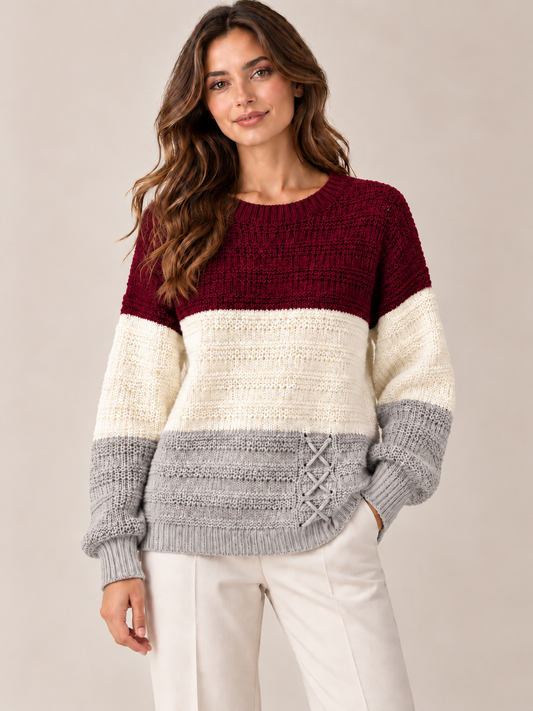 Jersey de punto tricolor para mujer