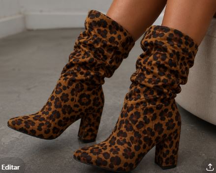 Botas Leopardo Tacón Medio Efecto Arrugado – Estilo Salvaje y Elegante S1637