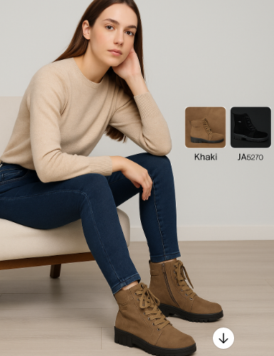 Botines mujer con cremallera y cordones – modelo JA5270 en color khaki o negro