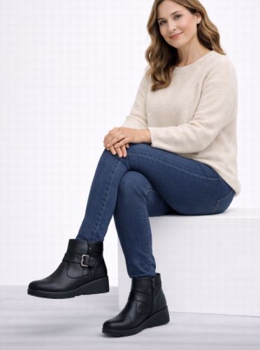 Botines Negros Cómodos de Mujer – Estilo Casual con Cuña Ligera MRB888