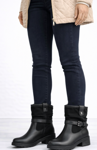 Botín Negro de Tacón Medio con Hebilla – Estilo Urbano y Cómodo 7430