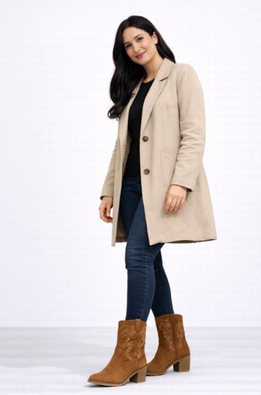 Botines Camperos de Mujer en Ante Camel con Bordado Western R-11