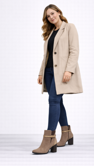 Botín de Tacón Medio con Hebilla Decorativa – Estilo Elegante y Cómodo C828