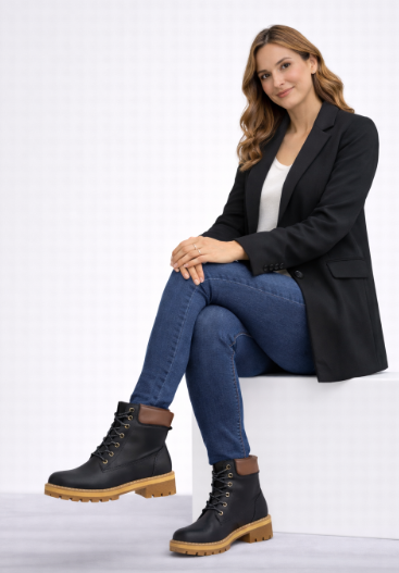 Botines Negros con Cordones y Suela Track – Estilo Urbano y Elegante 7024