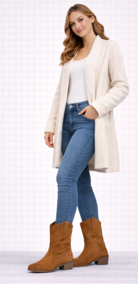 Botines Camperos Mujer en Antelina con Tacón Bajo – Estilo Western Elegante 2819-18