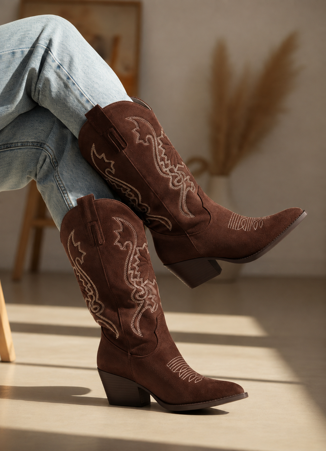 Bota Cowboy Alta Bordada de Mujer – Estilo Western YY-33