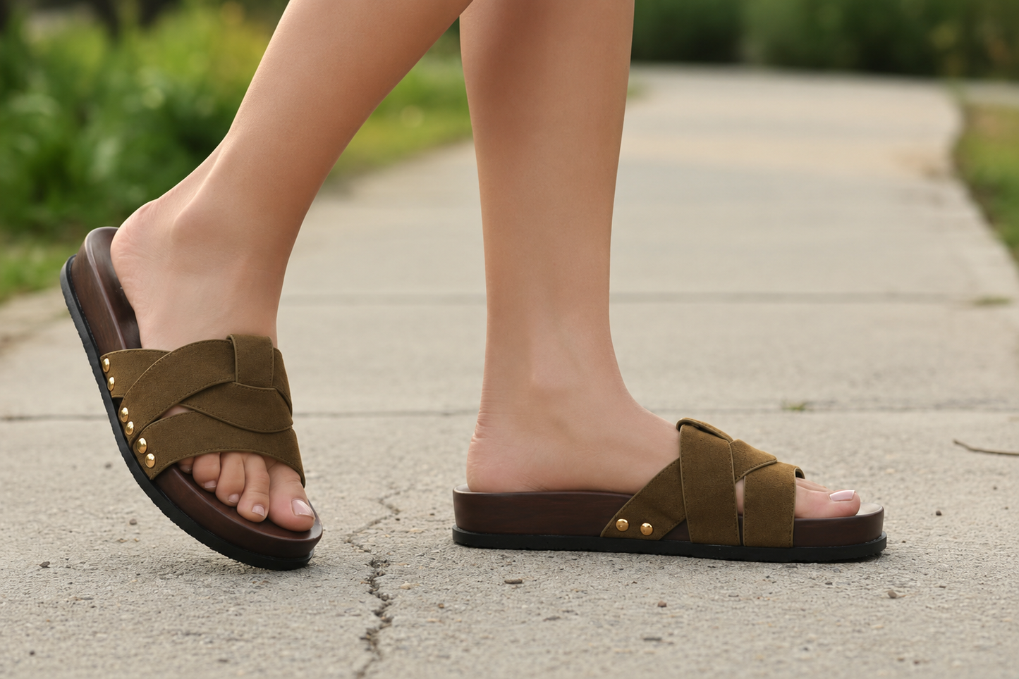 ✨ Sandalia Plana Cruzada con Tachas –  OH-578