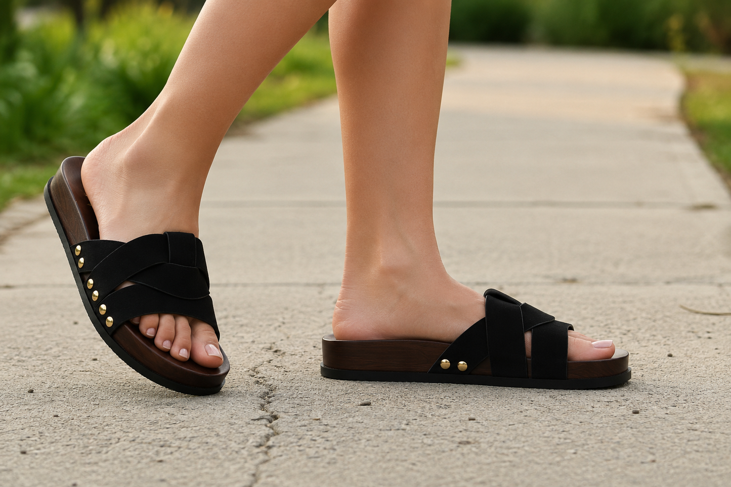 ✨ Sandalia Plana Cruzada con Tachas –  OH-578