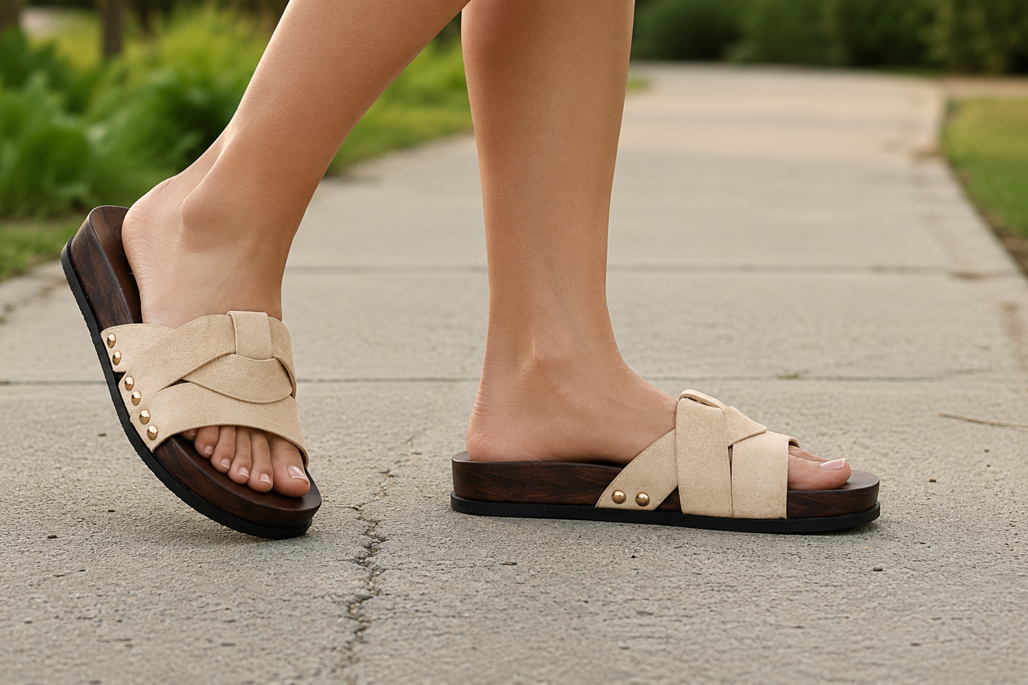 ✨ Sandalia Plana Cruzada con Tachas –  OH-578