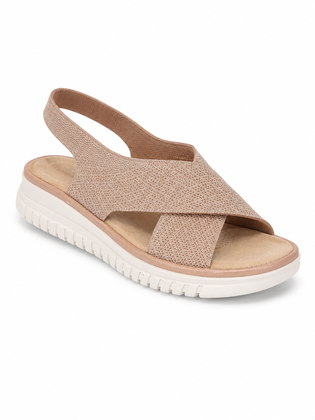 Sandalia confort elástica champagne con plataforma ligera para mujer 7601