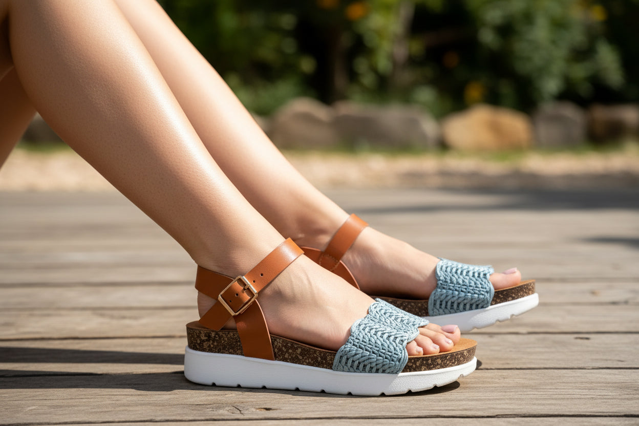 18€!!! Sandalias Cuña Mujer Rosa y Camel – Cómodas, Estilo Casual y Verano H10005