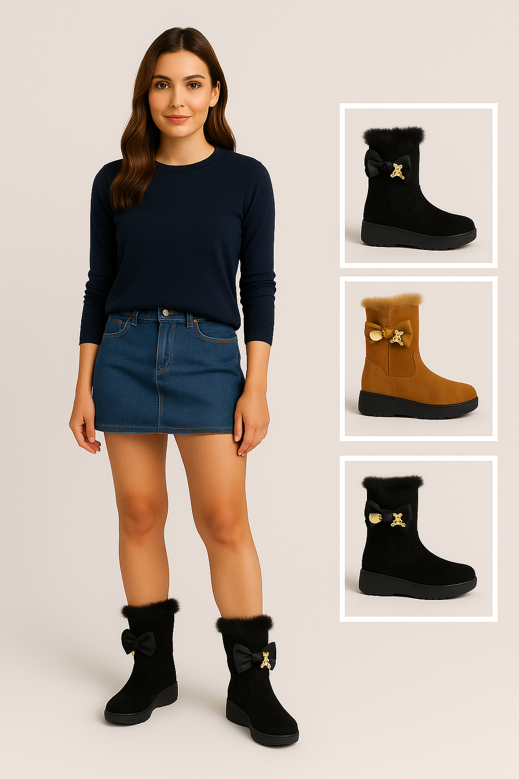 Botines de mujer con lazo y detalle osito  H0271