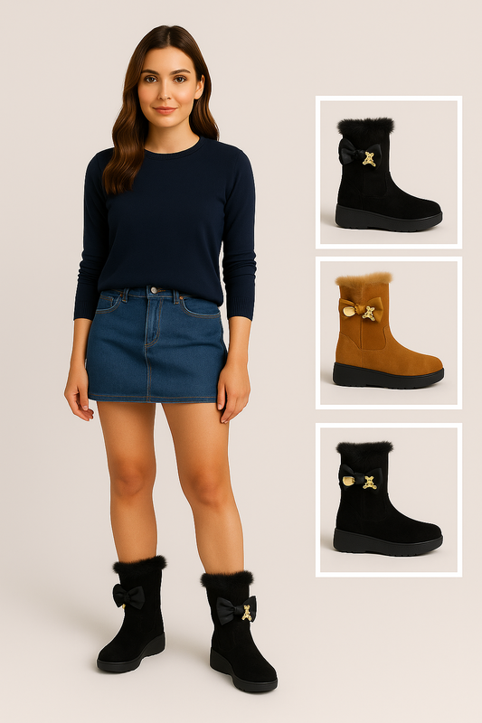 Botines de mujer con lazo y detalle osito  H0271