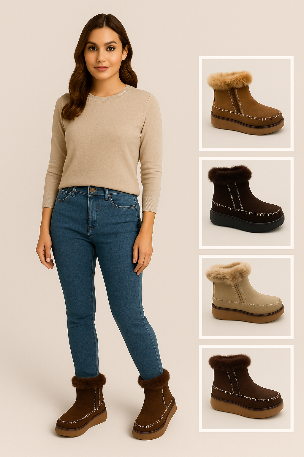 ✨ Botín Polar Plataforma Mujer G25900– Súper Calentitos, Suaves y Antideslizantes