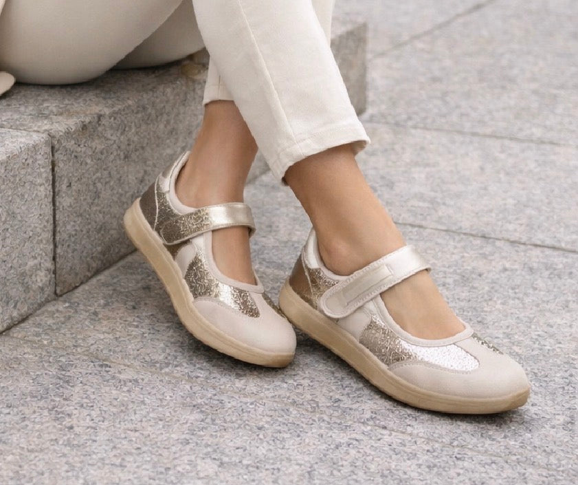 Mercedita Beige y m con Velcro – Zapato Cómodo Mujer Primavera BF5045