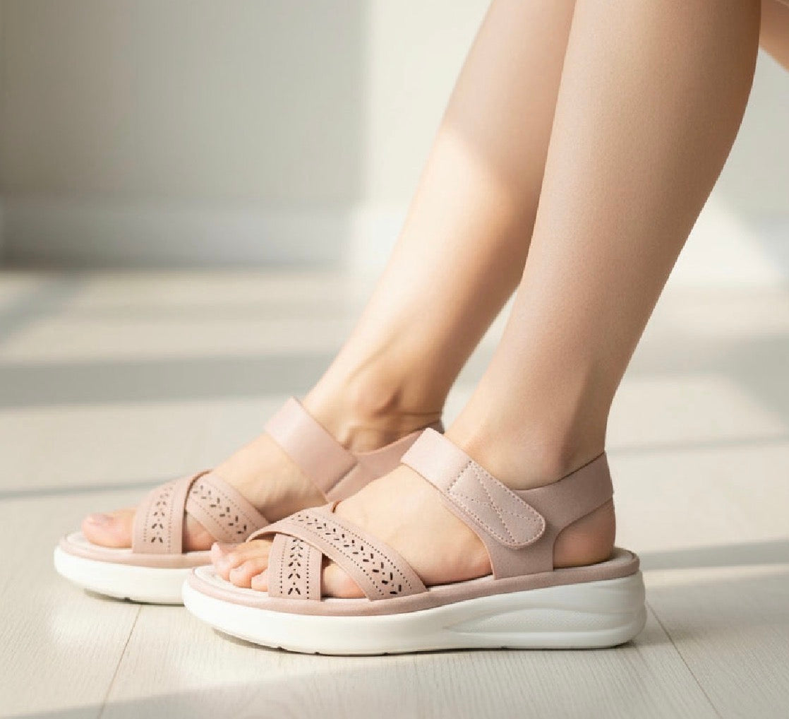 Sandalia confort rosa nude con plataforma ultraligera y cierre de velcro para mujer 2745