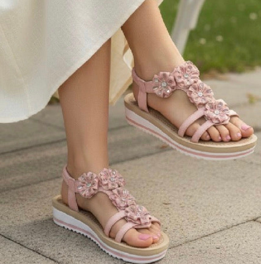 Sandalias Plataforma Rosa con Flores – Cómodas y Elegantes para Mujer SD5128-6