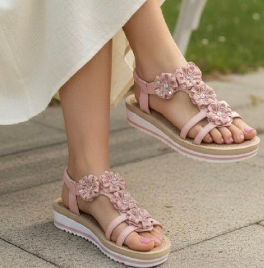 Sandalias Plataforma Rosa con Flores – Cómodas y Elegantes para Mujer SD5128-6