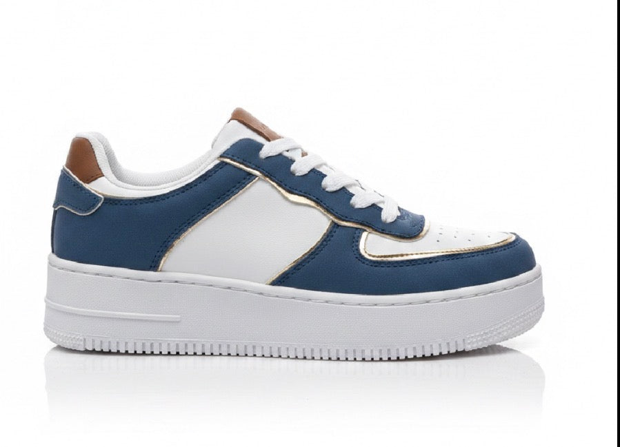 Deportiva Mujer Plataforma Azul con Detalles Dorados C8710
