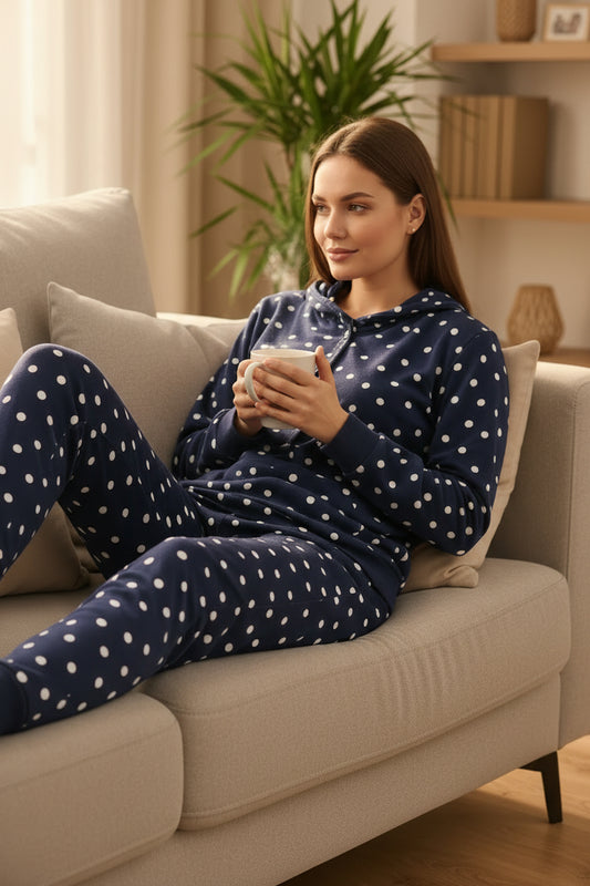 Pijama de Mujer de Algodón con Lunares – Conjunto de Descanso Suave y Cómodo para Casa A832