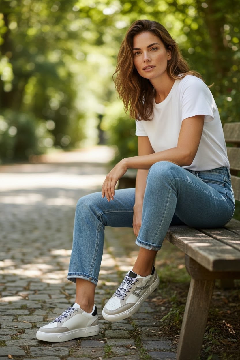 Deportiva Mujer Casual con Detalles Brillantes y Cordones C783