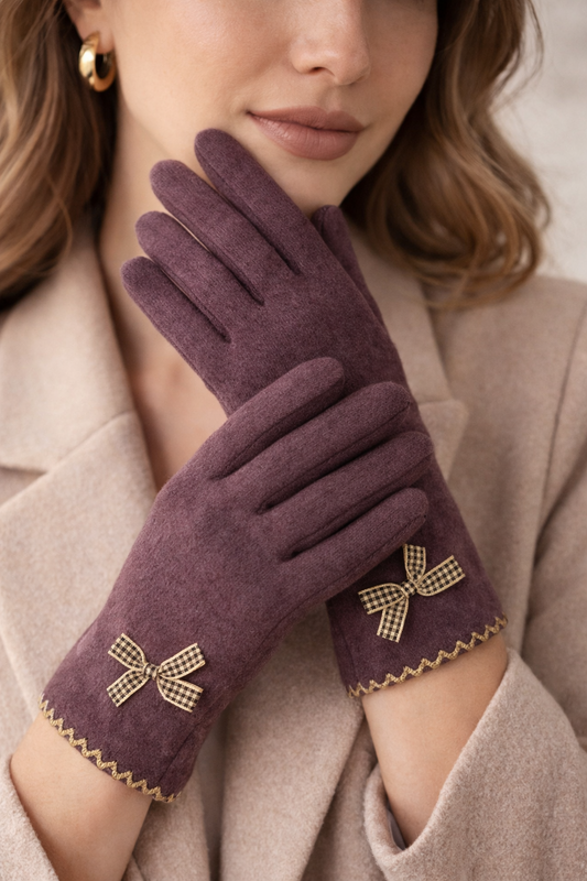 🖤 Guantes de Invierno Negros Elegantes con Lazo Decorativo