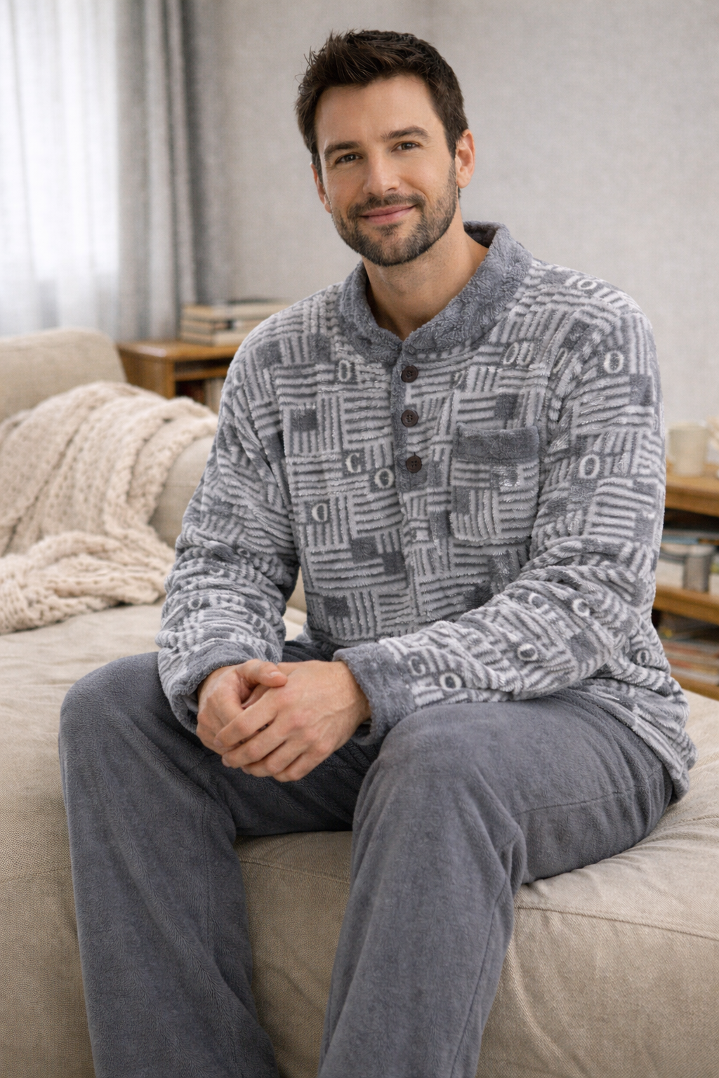 Pijama Polar de Hombre Marrón Extra Suave – Conjunto de Invierno Cómodo y Calentito A2387