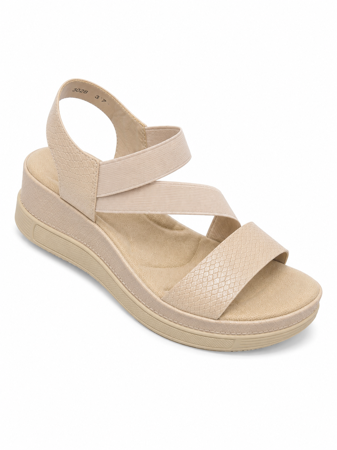 Sandalia beige con plataforma confort y tiras elásticas para mujer 3029