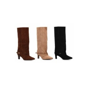 Bota Alta de Ante con Tacón y Hebilla – Marron, Negro y Taupe AW-6157